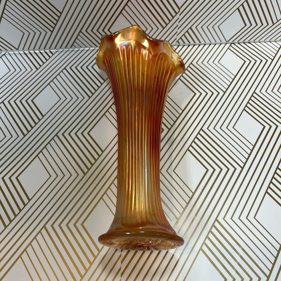 Vintage Fenton Marigold Carnival Glass Ribbed Swung Vase 9” - Picture 4 of 12